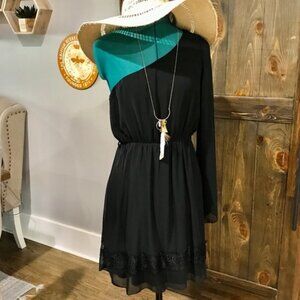 YA Los Angeles One‑Shoulder Layered Sheer Midi Dress | Great Condition